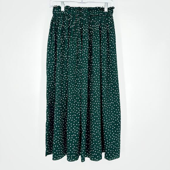 EXLURA Green White Polka Dot Maxi Skirt Medium Smocked Waist Flowy Boho Style - Picture 2 of 11